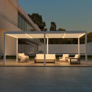 12 ft. x 20 ft. Aluminum Freestanding Patio Pergola Solar Panel LED Strings Outdoor Louvered Roof Pergola, White