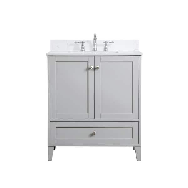 Unbranded Simply Living 30 in. W x 19 in. D x 34 in. H Bath Vanity in Grey with Calacatta White Engineered Marble Top