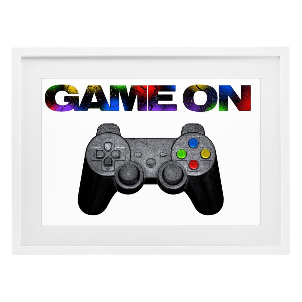 Controller Game On Splatter White Framed Print Under Glass, design by Marcus Prime