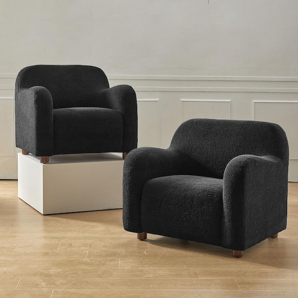 JAYDEN CREATION William Modern Black 35 in. Wide Boucle Upholstered Armchair with Solid Wood Legs Set of 2