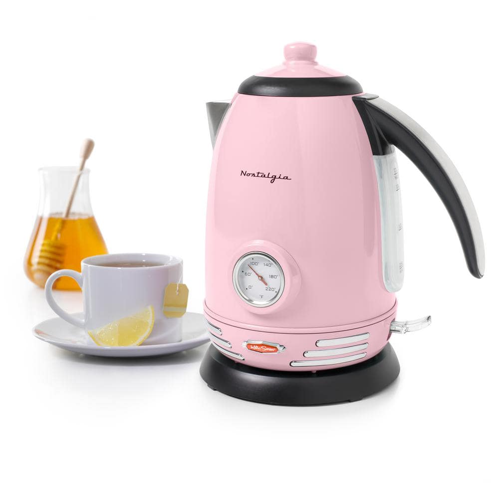 Nostalgia Pink Retro 1.7-Liter Stainless Steel Electric Kettle