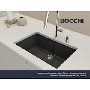 Campino Uno Matte Black Granite Composite 27 in. Single Bowl Drop-In/Undermount Kitchen Sink with Strainer