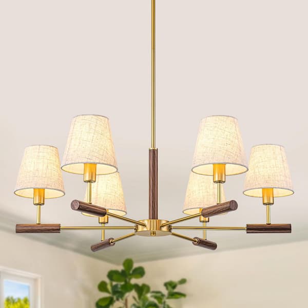 Emeritpro 6-Light Champagne Gold Traditional Chandelier with Woven
