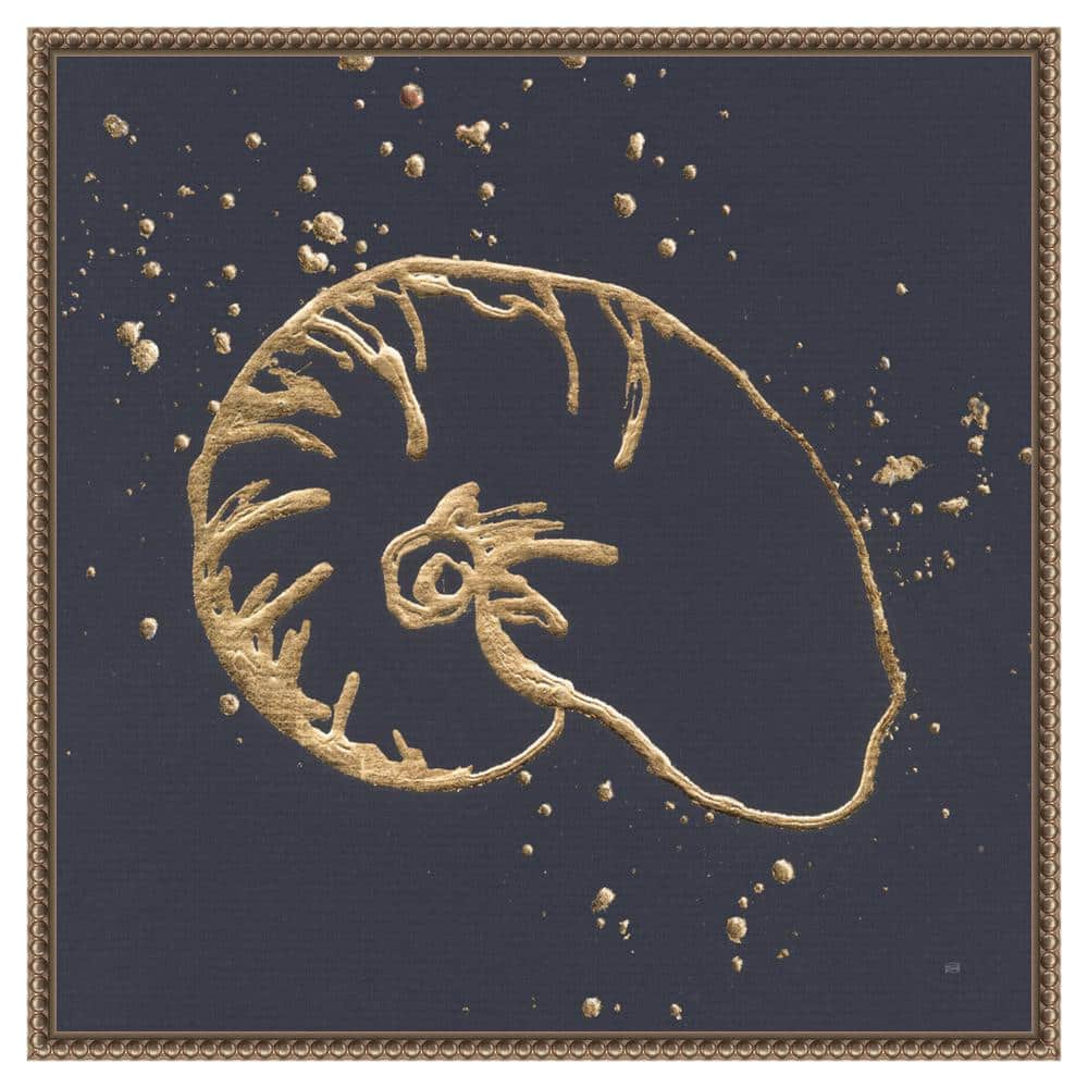 22"x22" Gold Nautilus Abstract Canvas Print with Beaded Frame