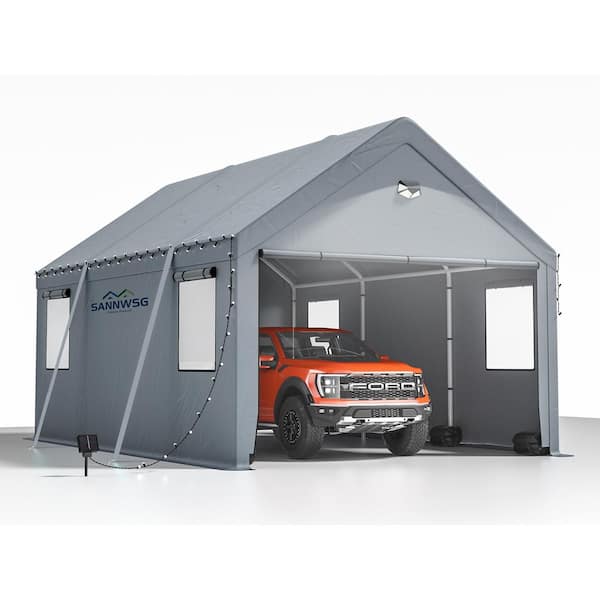 Unbranded 10 ft. W x 16 ft. D Metal Carport, Gray Roof, Heavy Duty Portable Garage Canopy, for Outdoor Events, Vehicle Protection