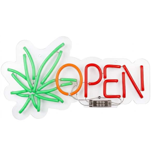 Open Neon Sign Dimmable Green Leaf LED Wall Decor Neon Light for Bedroom Bar Man Cave Club Pub Party 1 Piece