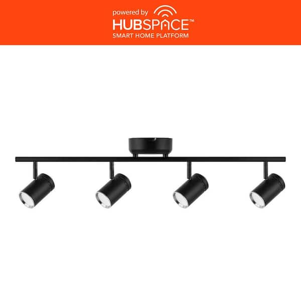 Hampton Bay Crosshaven 2.6 ft. 4-Light Black Smart Color Tunable Integrated LED Fixed Track Ceiling Lighting Kit Powered by Hubspace