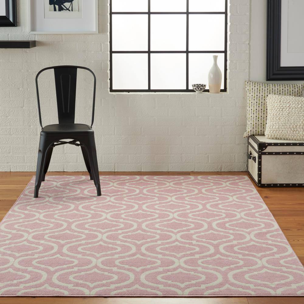 Pink Trellis Pattern Rectangular Synthetic Area Rug 5'3" x 7'3"