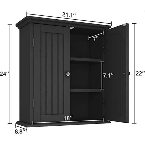 cadeninc Black Bathroom Wall Cabinet with 2 Doors and Adjustable