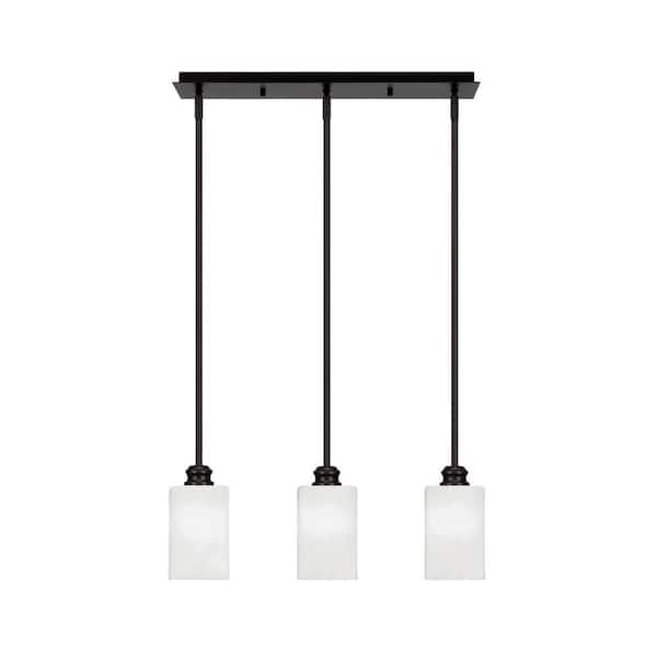 Unbranded Albany 60-Watt 3-Light Espresso Linear Pendant Light with White Marble Glass Shades and No Bulbs Included