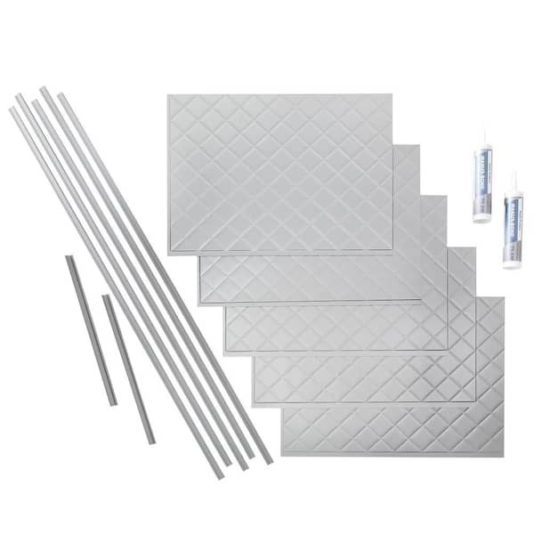 Fasade Quilted 18 in. x 24 in. Argent Silver Vinyl Decorative Wall Tile Backsplash 15 sq. ft. Kit