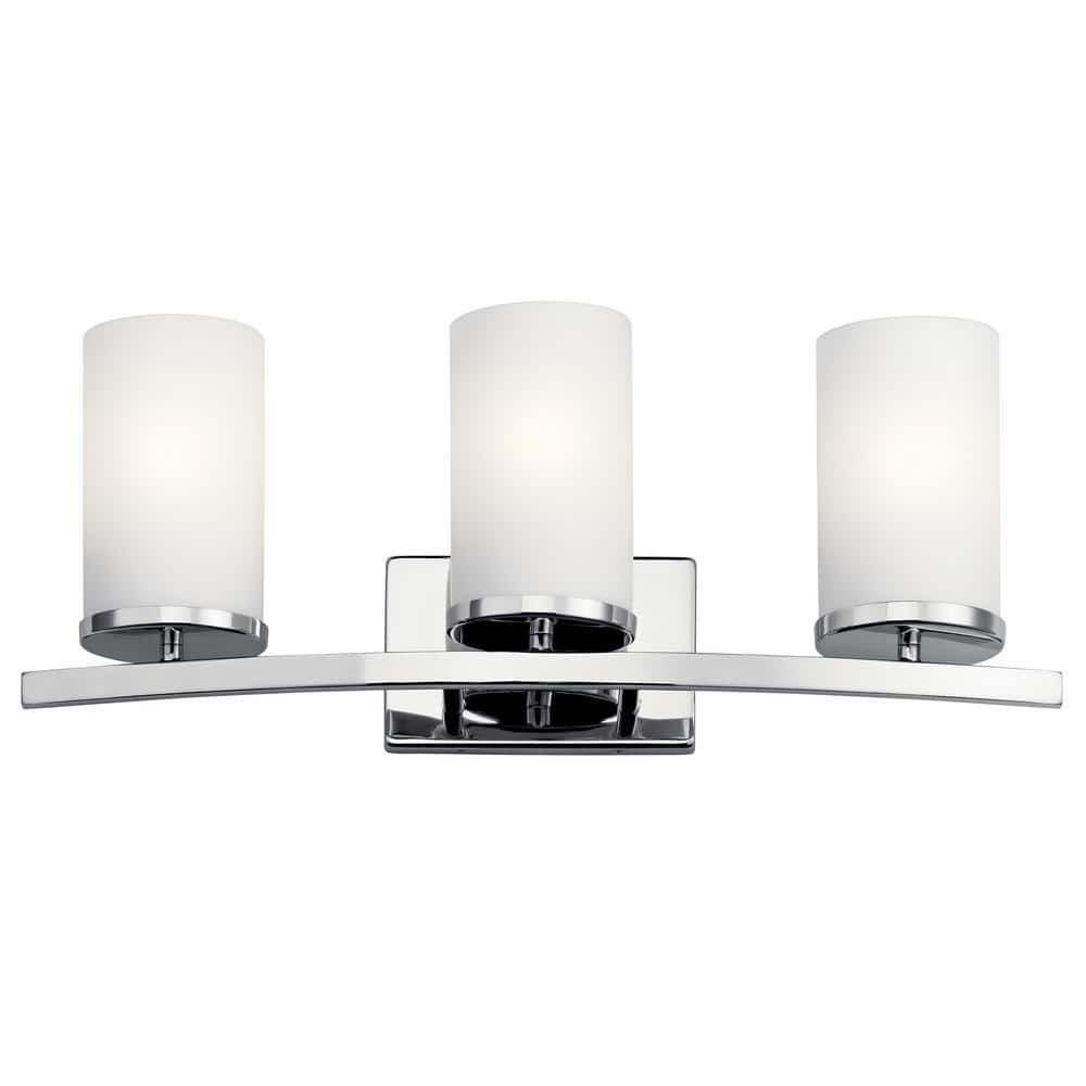 Crosby Transitional 3-Light Chrome Vanity with White Cylinder Shades