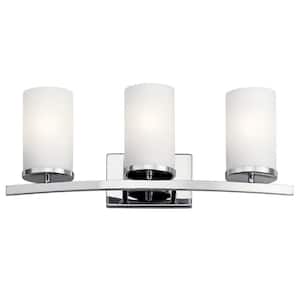 Crosby 23 in. 3-Light Chrome Contemporary Bathroom Vanity Light with Satin Etched Opal Glass