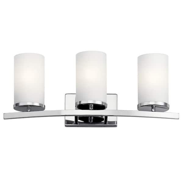 KICHLER Crosby 23 in. 3-Light Chrome Contemporary Bathroom Vanity Light with Satin Etched Opal Glass
