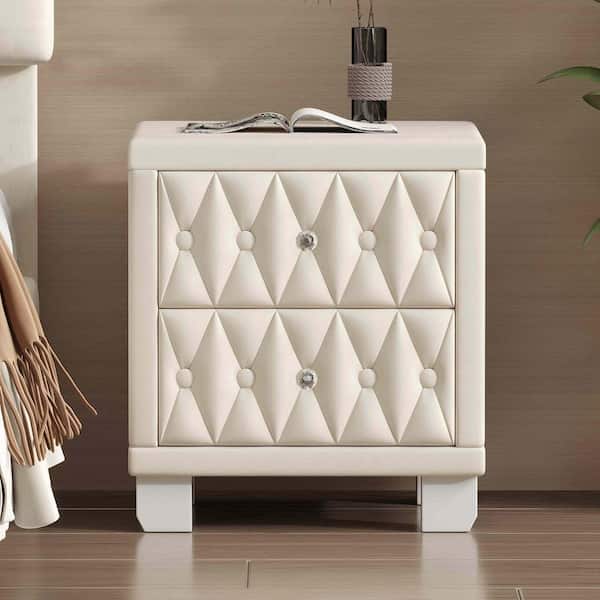 Beige 2-Drawers 18.1 in. W Nightstand