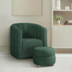 Avina Green Boucle Fabric Upholstery Swivel Arm Chair with Ottoman