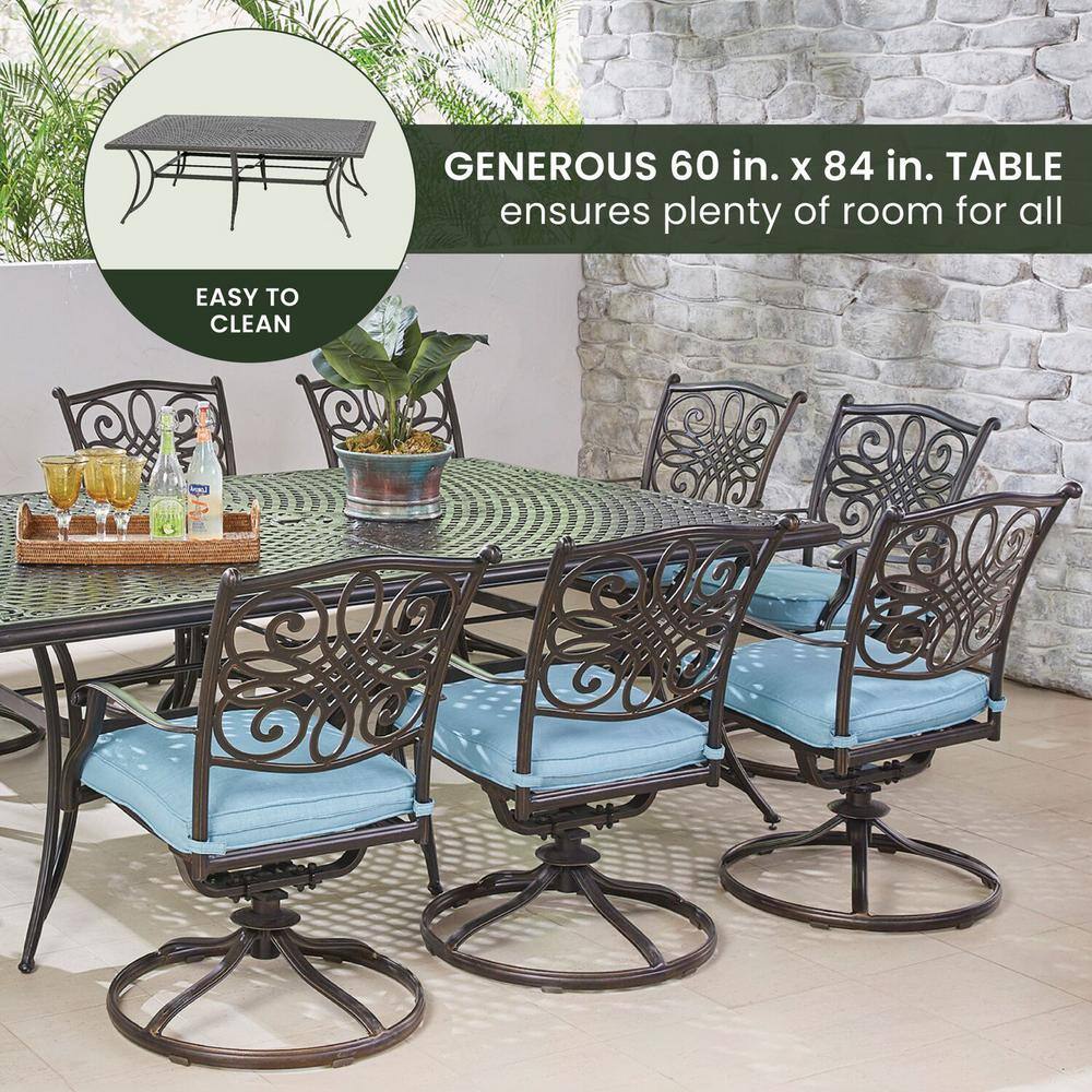 Traditions 11-Piece Blue Cushioned Cast Aluminum Outdoor Dining Set