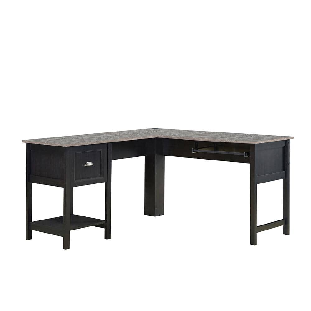 Espresso Wood Corner Desk with Keyboard Tray and Drawer