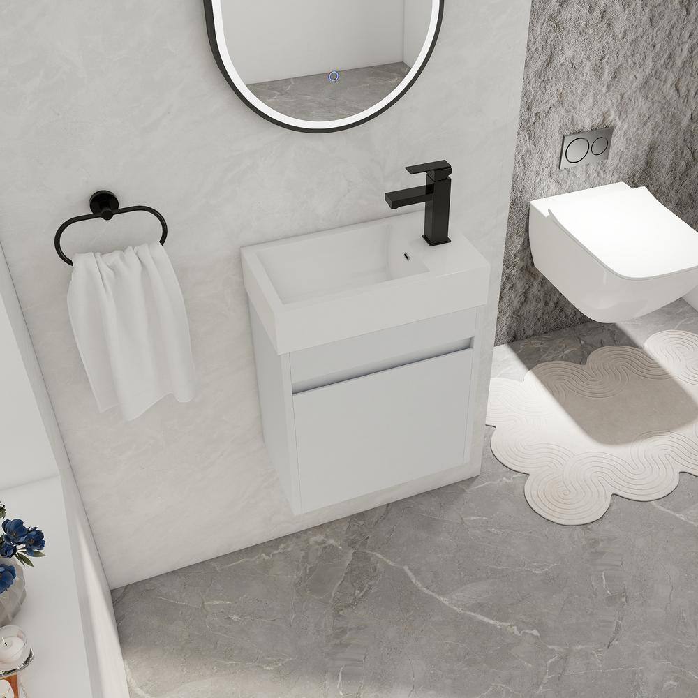 18 in. W x 11 in. D x 23 in. H Single Sink Floating Bathroom Vanity in White Straight Grain with White Resin Vanity Top price history on PriceWatchPro