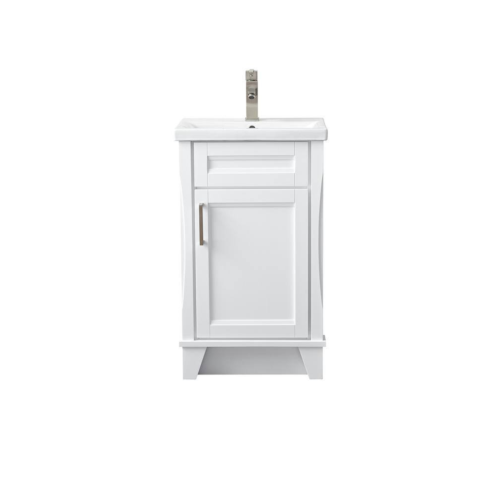20" White Freestanding Single Sink Vanity with Ceramic Top