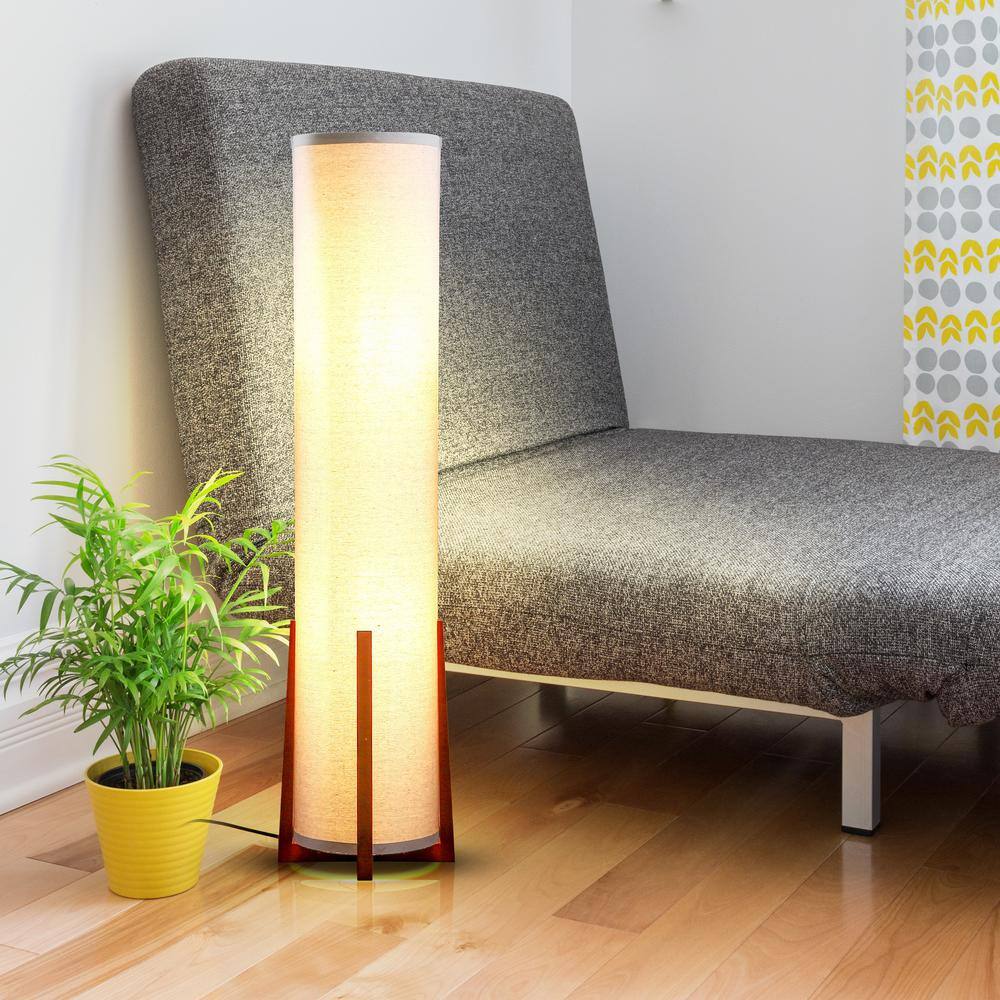 48-Inch White Linen and Wood Floor Lamp with LED