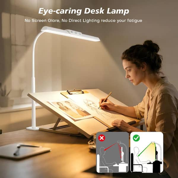 BeamBox 27.4 in. White LED Gooseneck Desk Lamp with Stepless