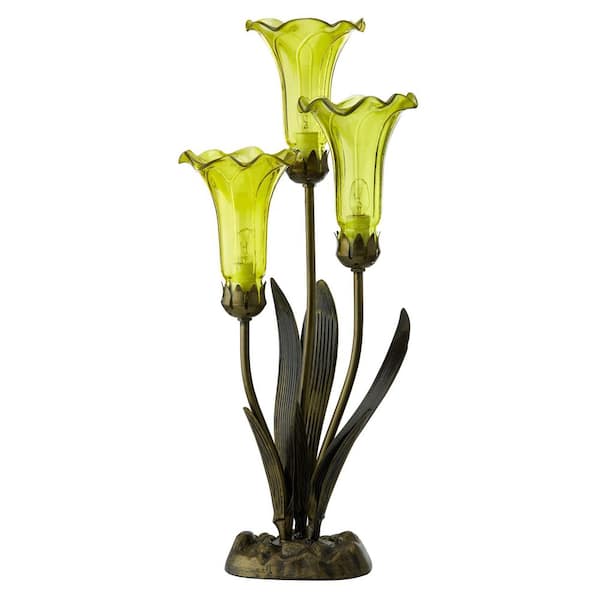 River of Goods Flora 21.5 in. Brushed Bronze Metal Table Lamp with Green Glass Bell Shades