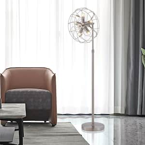 62 in. Brushed Nickel 5-Light Adjustable Standard Floor Lamp with Metal Caged Shade