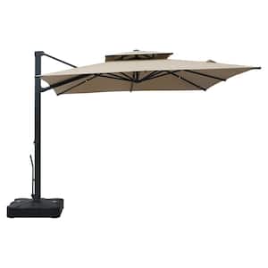 10 in. 360° Rotation Square Cantilever Patio Umbrella with Base in Taupe