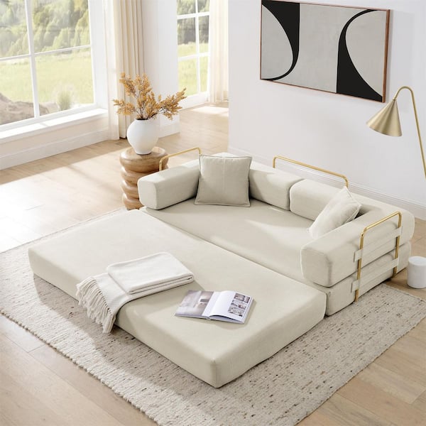 78 in. Beige Corduroy King Size Convertible Sleeper Sofa Bed, No Assembly Foldable Floor Couch