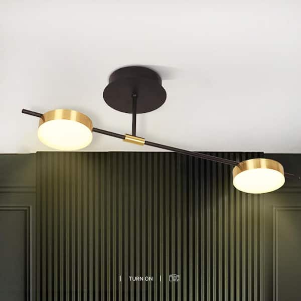 JC TOPA 32.87 in. Modern Indoor Lighting Dimmable Brass LED Semi-Flush Ceiling Lamp