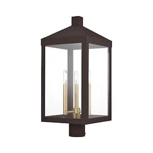 Creekview 24 in. 3-Light Bronze Cast Brass Hardwired Outdoor Rust Resistant Post Light with No Bulbs Included