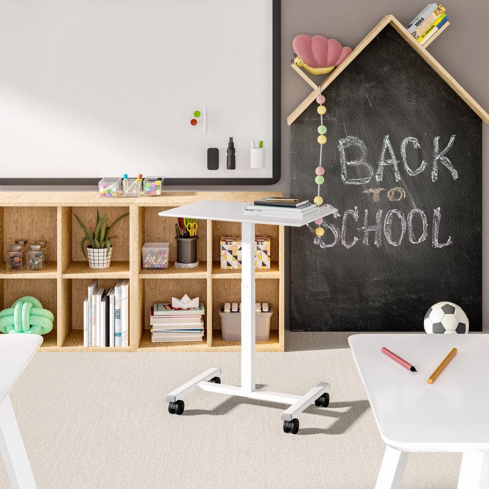 White Adjustable Height Mobile Rolling Laptop Cart Desk