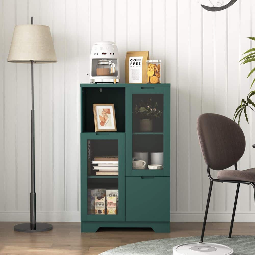 Green 39.4 in. MDF Buffet Sideboard Cabinet with 2 Glass Doors, 2 Adjustable Shelves and Drawer price history on PriceWatchPro