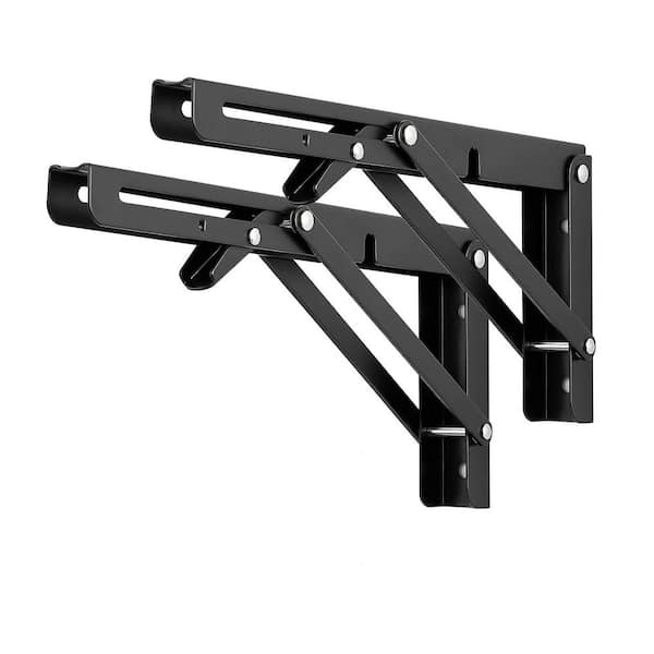 Angel Sar 4 Pack Black 10 in. Folding Shelf Brackets for Table Bench, Space Saving, Heavy Duty Shelf Brackets for Bench Table