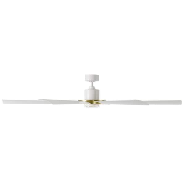 Aura 72 in. Smart Indoor/Outdoor Matte White-Soft Brass Windmill Ceiling Fan Selectable CCT Integrated LED and Remote