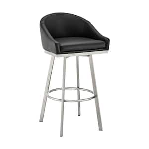 26 in. Gray and Chrome Low Back Metal Frame Counter stool Chair with Faux Leather Seat