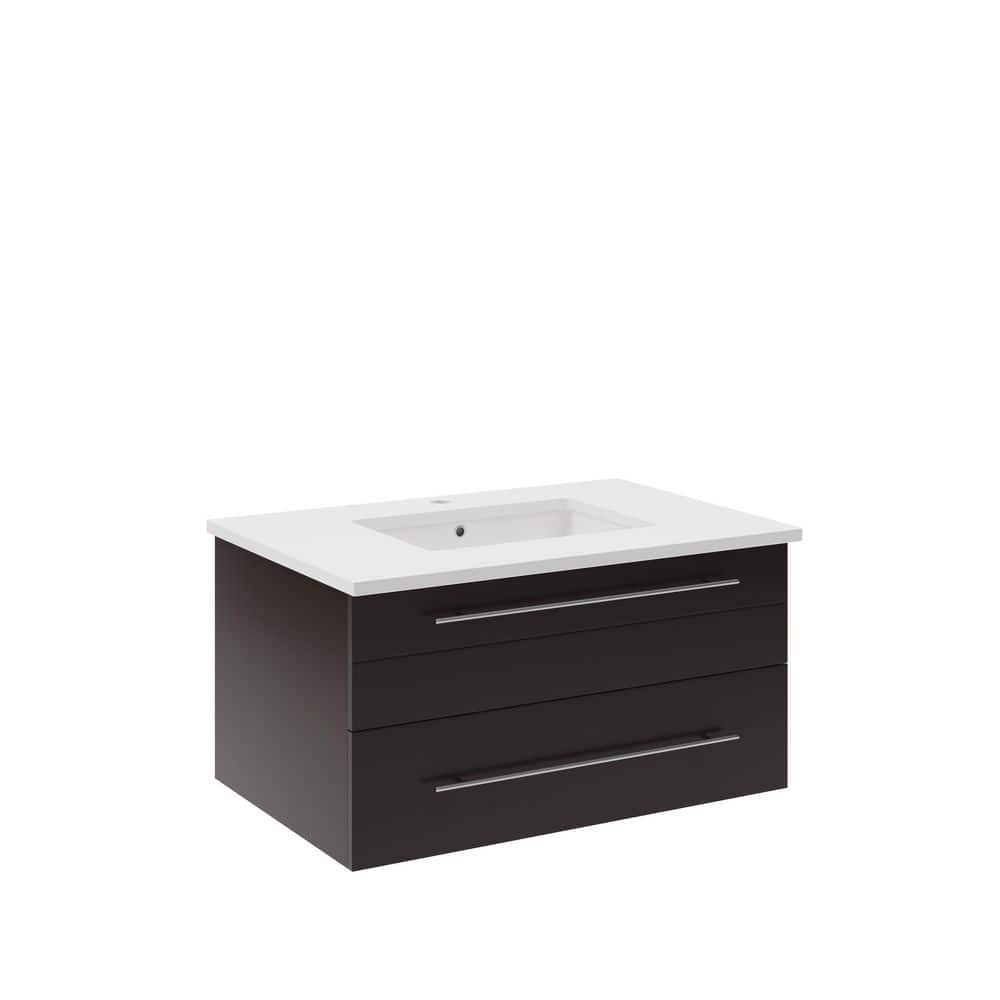 Espresso 30" Wall-Mounted Vanity with Quartz Top and Ceramic Sink
