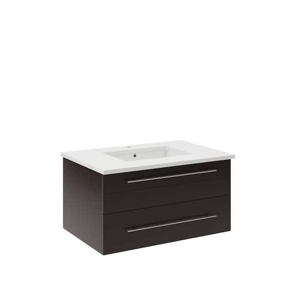 Fresca Lucera 30 in. Single Sink Wall Mount Floating Espresso Bath Vanity with White Quartz Top and Undermount Ceramic Sink