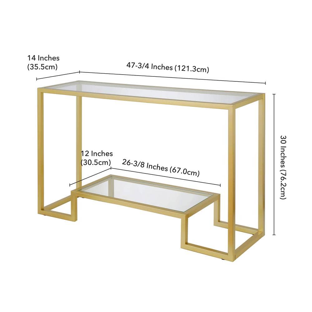 Athena Gold Metal & Glass Rectangular Console Table with Storage Shelf
