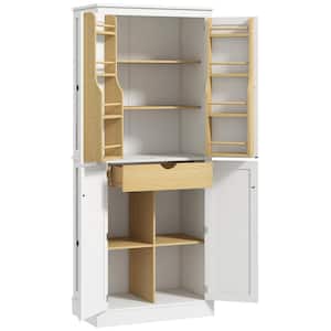 White 72 in. 5-tier Modern 4-Door Shelving Kitchen Pantry, with Inside Drawer, Hanging Door Shelves and Adjustable Shelf