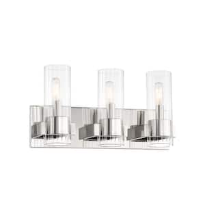 Vernon Place 18 in. 3-Light Chrome Vanity Light with Clear Ribbed Glass Shades