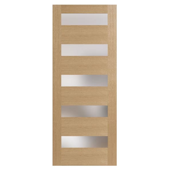 24 in. x 80 in. Left-Handed 5 Lite Satin Etch White Oak Veneer Single Prehung Interior Door