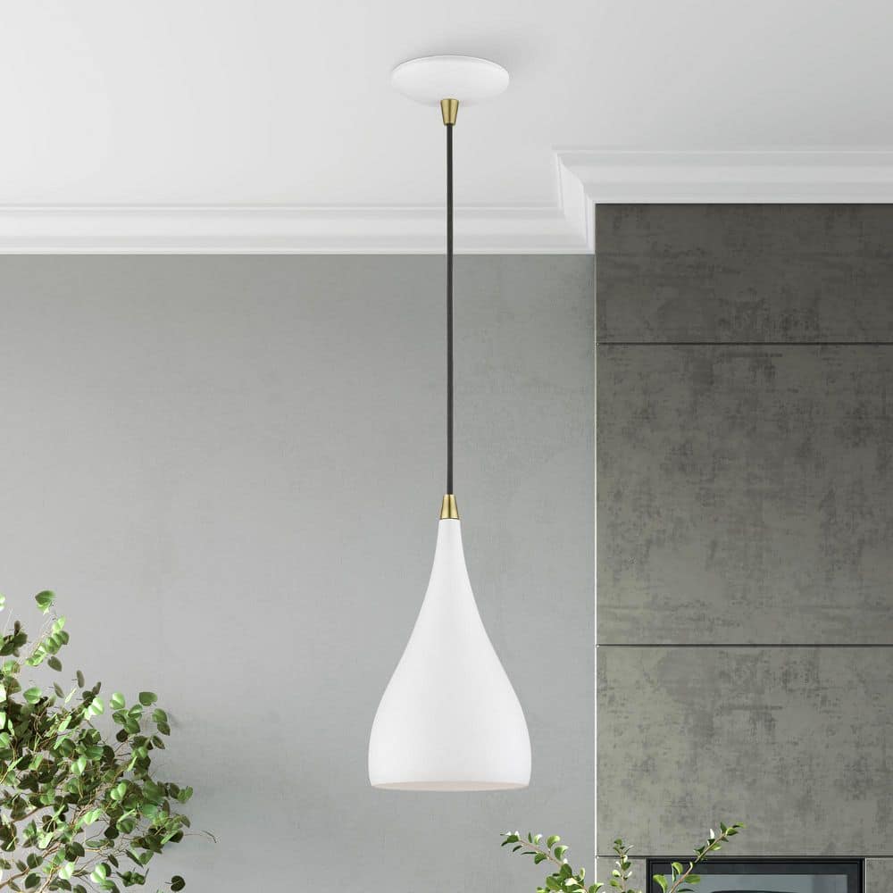 Amador Chic Mini Pendant in Textured White and Antique Brass