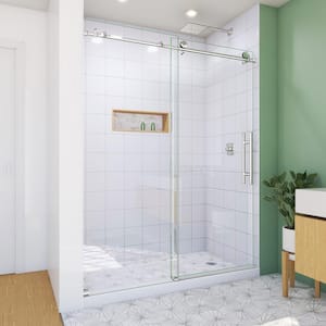 Enigma-X 60 in. W x 76 in. H Sliding Frameless Shower Door in Polished Stainless Steel with Clear Glass