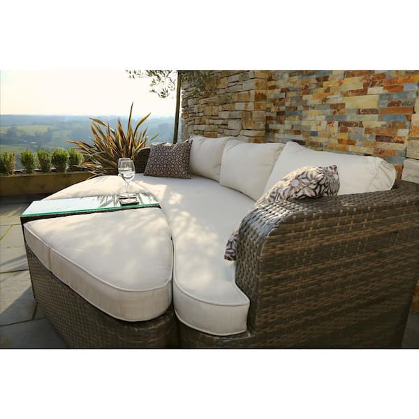 Moda Furnishings Alysa Brown 4-Piece Wicker Outdoor Patio Furniture Day Bed with Beige Cushions
