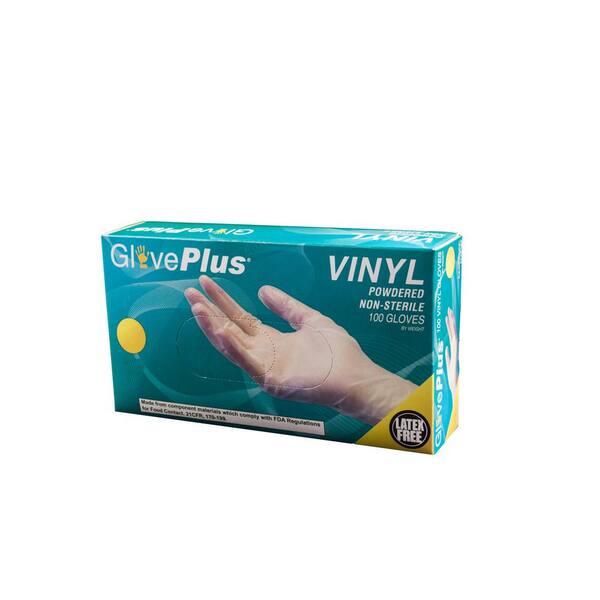 GlovePlus Large Clear Powder Free Disposable Vinyl Gloves