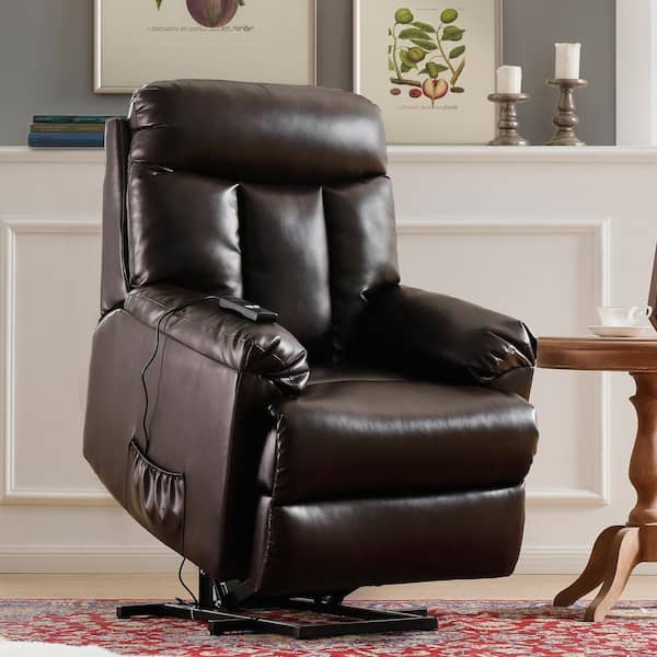 Merax 33 in. Width Big and Tall Brown Faux Leather Remote Control Lift Recliner