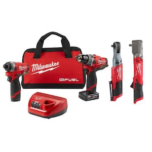 M12 FUEL 12-Volt Li-Ion Cordless Hammer Drill/Impact Driver Combo Kit (2-Tool) w/ Right Angle Impact Wrench & Ratchet