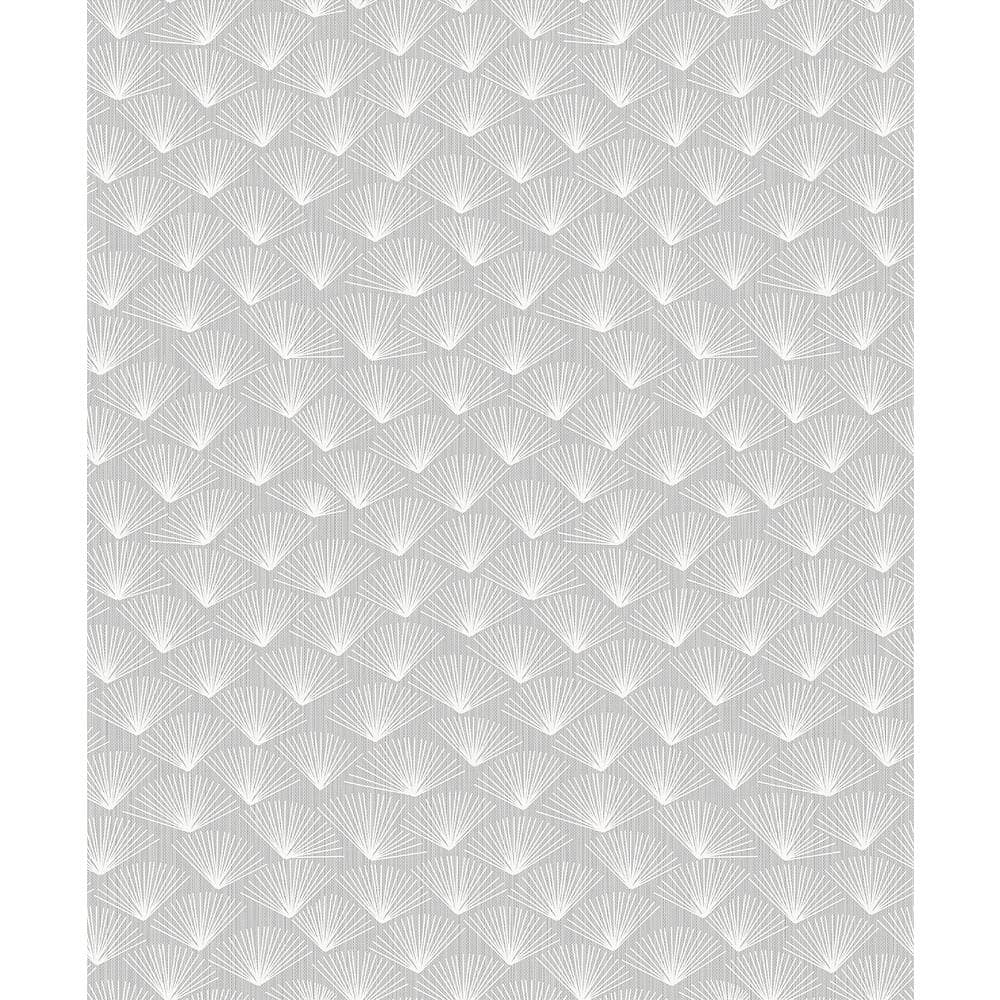 Gray and White Non-Woven Fan Pattern Wallpaper Roll